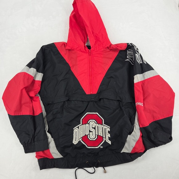 Nutmeg Other - VTG 90s Ohio State Nutmeg Mills Pullover Windbreaker Jacket Mens Large Black Red